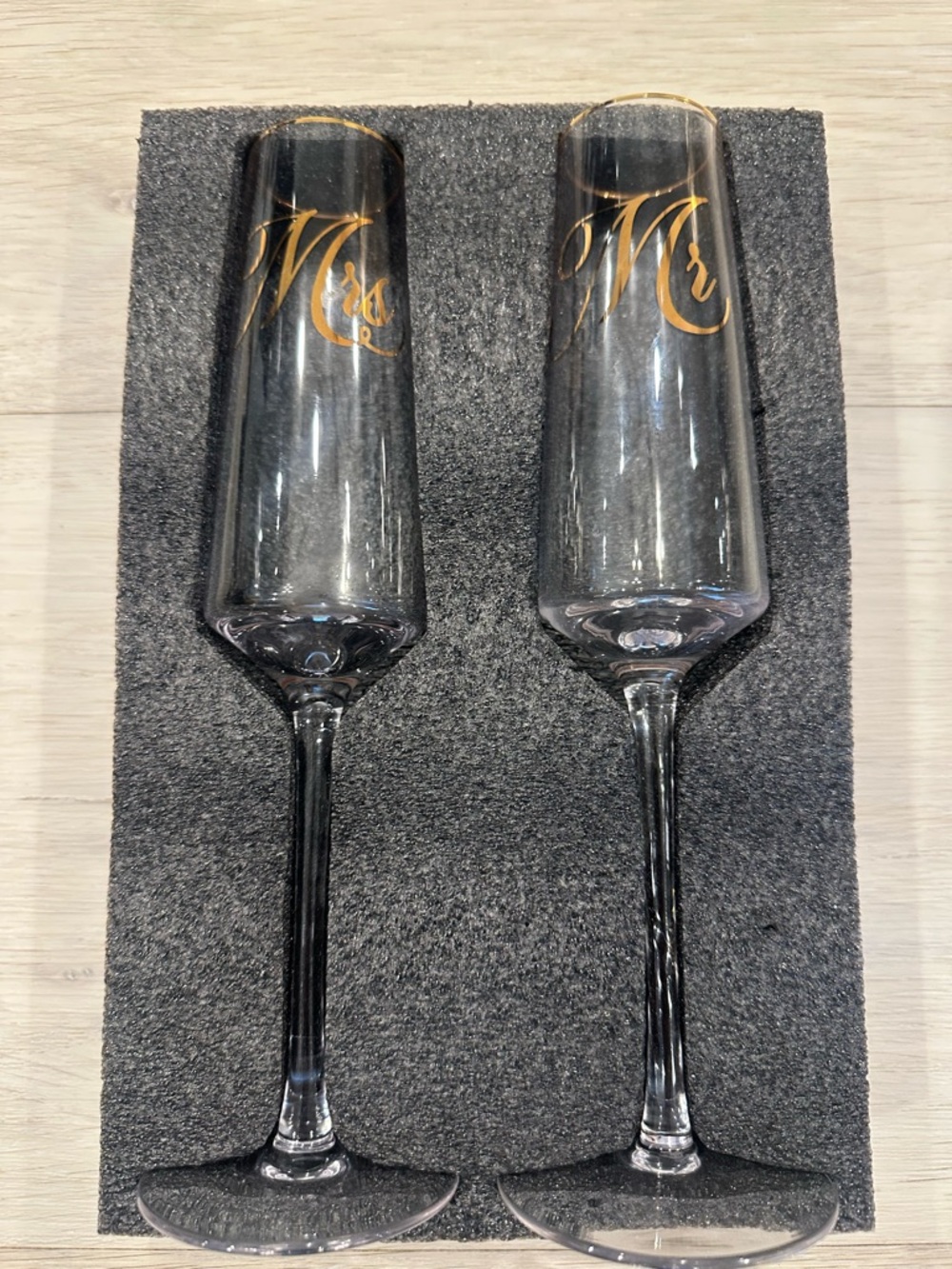 Gold Script "Mr" “Mrs” Champagne Flute - Elegant Glassware